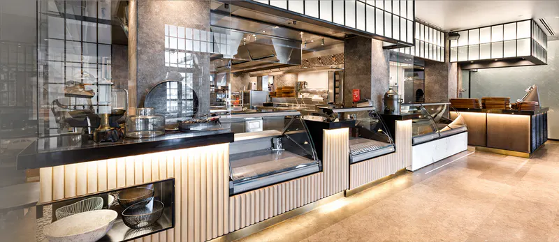 Open kitchen and butcher counter at Gunaydin Dubai