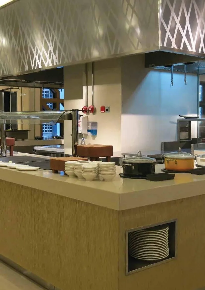 Show-cooking counter with soup kettles at Courtyard by Marriott World Trade Center Abu Dhabi