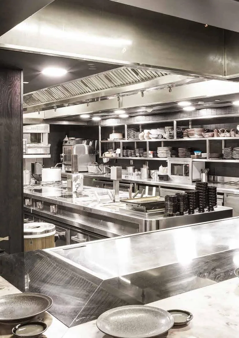 Open Japanese kitchen with stainless counters at Miyako, Hyatt Regency Dubai